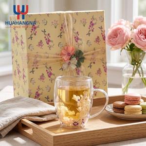 Double <b>Wall</b> High Borosilicate Glass Cup Walled Drinking Glasses Coffee Mug with Dry <b>Flower</b> for Cafe Hotel Gift Wholesale - Product Image 4