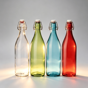 Bouteille en verre hermétique de 1 litre, carrée ou ronde, avec bouchon basculant, pour Kombucha et <span class=keywords><strong>lait</strong></span>, vente en gros, sans fuite - Product Image 1