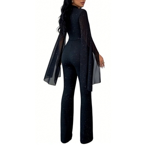 Combinaison à manches cape à découpes scintillantes pour femmes - Combinaison moulante à col haut pour soirée formelle Sehe Fashion - Product Image 5