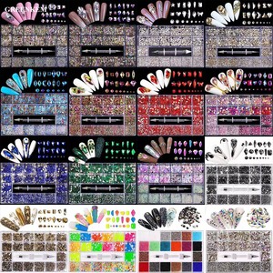 ชุดติดเล็บพลอยเทียมสีรุ้งเล็บผสมรูปทรงแฟนซีในกล่องแบนด้านล่างแก้วเล็บเพชรพลอยเทียม - Product Image 2