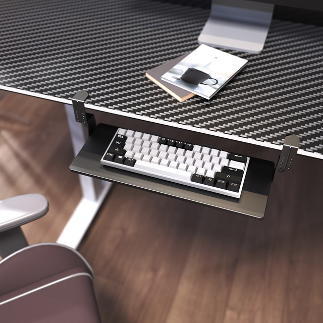 AUKI  Ergonomic Keyboard Drawer, Clamp-On Under Desk Holder, Adjustable Tray for Office
