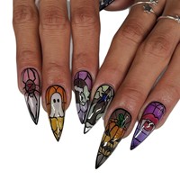 Nouvelles Ongles Autocollants en Forme de Goutte d'Eau Style Européen et Américain, Très Vendus, pour Halloween, Citrouille, Fleur, Araignée