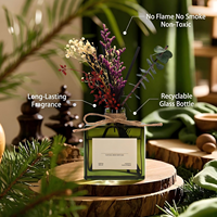 Diffuseur de parfum naturel OEM 180 ml avec fleurs séchées, décoration en verre vert, parfum longue durée, décoration d'intérieur, vente en gros