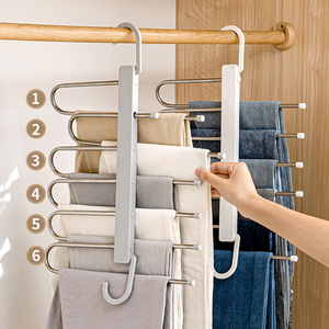 Multifunctional Multi Layer Folding Pants Rack Retractable Hanger Home <b>Wardrobe</b> Storage Organizer - Product Image 1