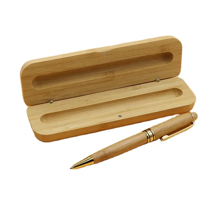 MOQ rendah dipersonalisasi Ramah Lingkungan Mewah set pena kayu kemasan kantor bisnis bambu kotak pena kayu kasus untuk hadiah