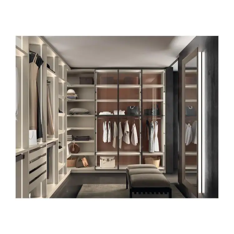 Aangepaste Luxe Kleding Moderne Slaapkamer Garderobe Kast Ideeën Ontwerp Witte Walk In Closet
