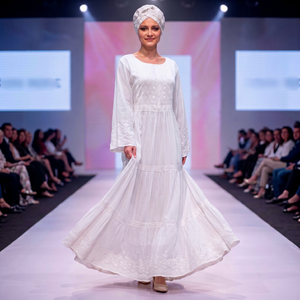 Abaya de encaje blanco Cloth Zones, caftán floral estampado de lujo, vestido maxi de manga larga, ropa islámica modesta, algodón premium de verano - Product Image 4