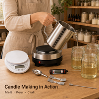 Kit de pot à cire avec cuillère de mélange, tasse graduée, balance électronique et thermomètre pour la fabrication artisanale de bougies DIY
