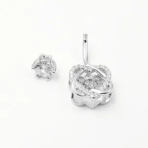 Nouveau produit transfrontalier très demandé : Bijou de piercing pour nombril en zircon cœur de pêche à six griffes, vente en gros transfrontalière - Product Image 3