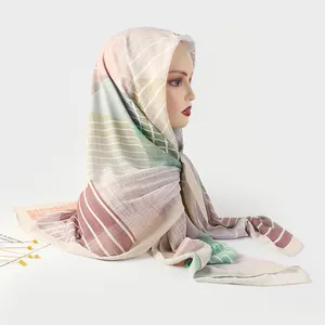 Malaysian Tudung Printed Color Blocking Korean Chiffon Shawl Muslim Hijabs Scarf For Muslim Women Scarves