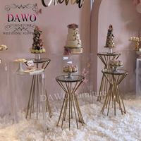 Mini table à gâteau, 3 pièces, en acier inoxydable or, socle en verre, location de fête, mariage