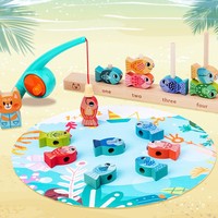 Juguete de Pesca de Madera 2 en 1, Juego de Apilamiento de Peces, Juego de Contar Números, Juego de Coordinación Mano-Ojo Montessori para Niños Pequeños, Niños y Niñas