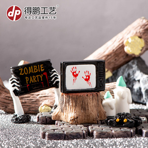 Figuras de Resina de Halloween, Momia, Calavera, Fantasma, Conejo, Murciélago, Vela, Decoración en Miniatura para Interiores, Set D1573 - Product Image 3