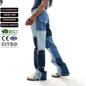Custom Patchwork Denim <b>Jeans</b> Men Loose Straight Baggy Pants OEM ODM - Product Image 1