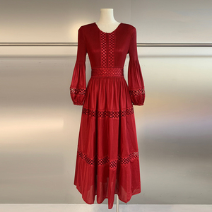 Abito Lungo Plissettato Miyake per <span class=keywords><strong>Donna</strong></span>, Vestito Casual in Pizzo con Maniche a Lanterna, Decorazione Ricamata e Arricciata, Stile Vintage - Product Image 6