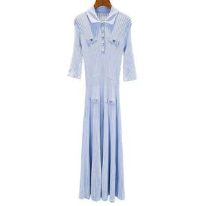 Nuovo <span class=keywords><strong>abito</strong></span> maglione lungo 2025 autunno inverno stile moda donna collo ribaltato abbottonatura elegante <span class=keywords><strong>abito</strong></span> lungo <span class=keywords><strong>blu</strong></span> lavorato a <span class=keywords><strong>maglia</strong></span> - Product Image 1