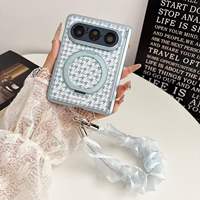 Étui en cuir pied-de-poule de luxe compatible avec iPhone 18 Fold, coque de chargement magnétique sans fil avec béquille rotative à 360°