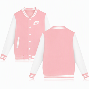 Blouson universitaire personnalisé en gros rose et blanc, style Letterman, pour les marques streetwear américaines 2027, fournisseurs de vêtements Y2K, faible MOQ - Product Image 1