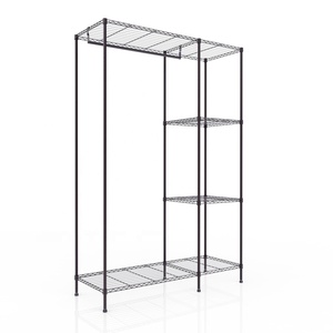 WELLAND Armoire de rangement moderne à 6 niveaux, étagères métalliques réglables, porte-vêtements avec barres simples et crochets latéraux - Product Image 2