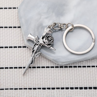 Porte-clés vintage antique en argent, croix florale gothique, épée en alliage, breloque de sac rétro punk, cadeau pour hommes et femmes