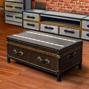 Table basse moderne en cuir véritable de style américain avec rangement et <span class=keywords><strong>hauteur</strong></span> réglable, design durable, structure en bois massif européen - Product Image 3