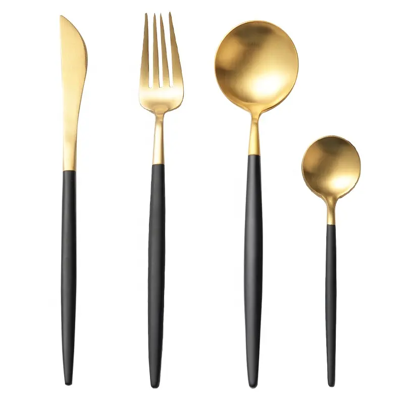 بيع بالجملة مجموعة أدوات مائدة مطلية بالذهب Besteck Fork Stainless Steel spok شوكة سوداء غير لامعة