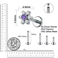Bijoux de piercing classiques exquis en Titane G23, motif fleur, avec Zircon Cubique 5A, pour anneaux de nez, hélix d'oreille, tragus et clous de cartilage, coloris Argent/Or/Or rose