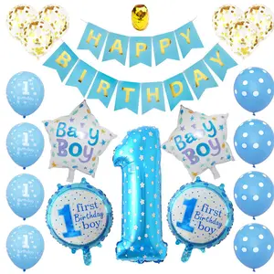 Suministros de decoración para Celebración de bebé, cartel de decoración para fiesta de 1 año de edad, globos para primer cumpleaños, fiesta de niño y niña