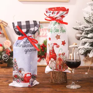 Noel çuval bezi şarap çantaları Xmas Buffalo şarap hediye keseleri hediye Xmas çuval şarap şişesi Xmas tatil parti malzemeleri için kapakları