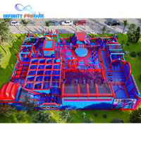 Glissière géante d'île d'aventure gonflable bleu rouge d'enfants nouvellement populaires + parc à thème gonflable de service d'OEM de piscine à balles