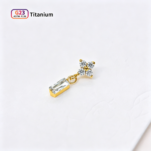 ASTM F136 Titanium CZ Flower Dangle Labret Stud Baguette Cut Crystal Pendant Flat Back <strong>Earrings</strong> Cartilage Helix Piercing Jewelry - Product Image 6