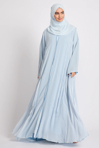 Vestido Abaya de Lujo Personalizado de Nuevo Estilo para Mujeres Musulmanas, Diseño Plisado con Cristales Bordados, Manga Larga, Abaya Abierta - Product Image 4