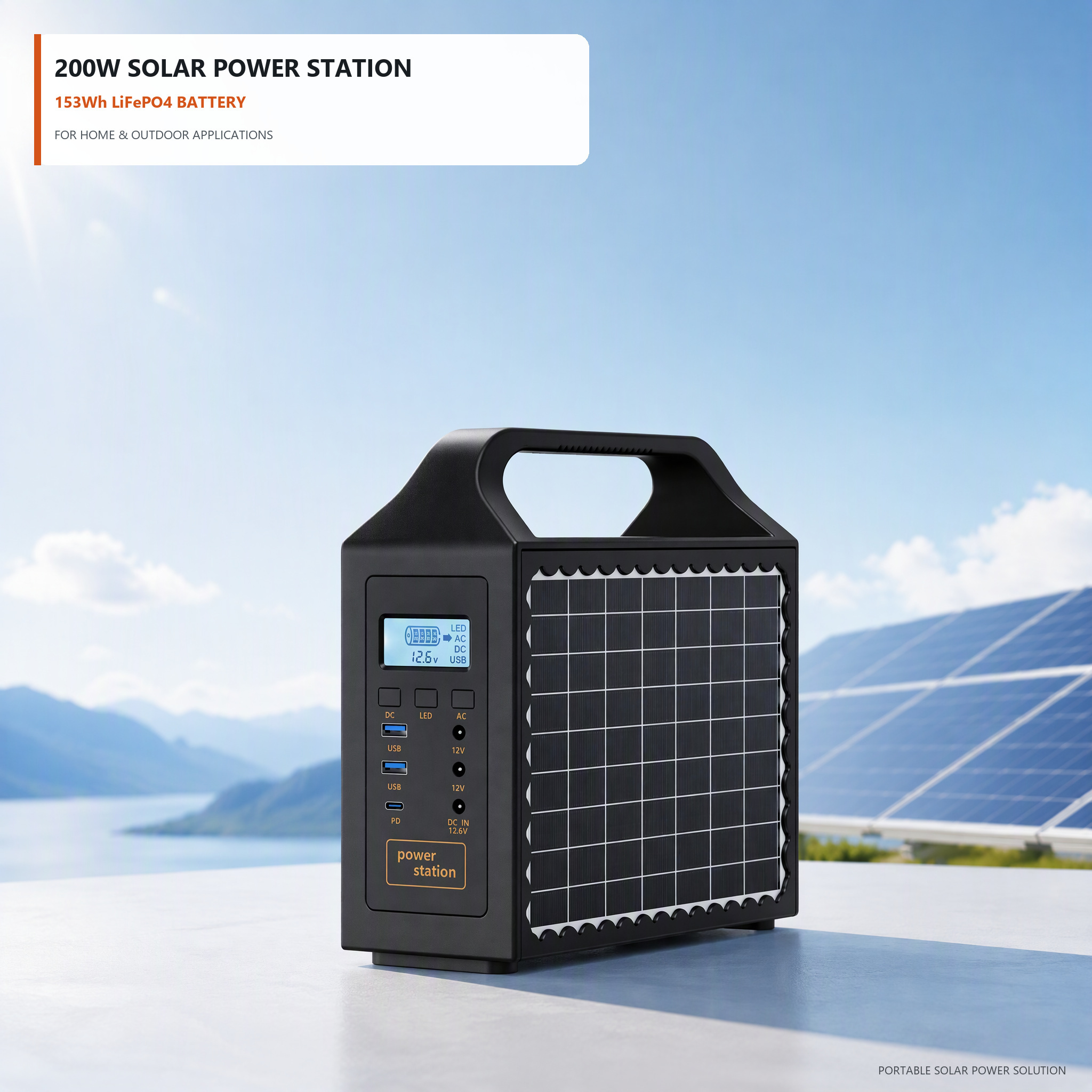 Foldable Solar Panel Power Station 200W 153Wh LiFePO4 Portable Battery Generator 12V DC Output 50/60Hz DT-200W02S Outdoor