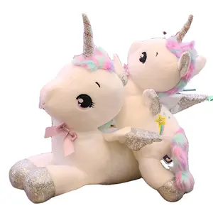 80cm White Rainbow big size large plush animal unicorn Plush Toy Soft Stuffed Horse with Wings Doll