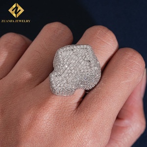 Anillo de Sello Cruzado con Diamantes Cultivados en Laboratorio, Estilo Hip Hop, con Incrustaciones de Diamantes, para Hombre, Joyería Fina - Product Image 6