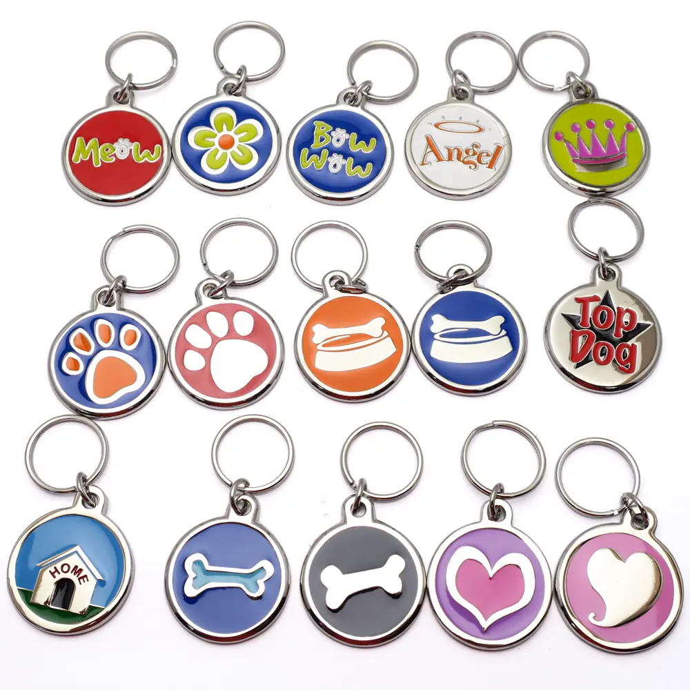 Porte-clés de chien rond en métal, personnalisé, en forme d'os de chien, vente en gros,