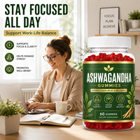 Gummies d'extrait d'Ashwagandha KSM-66 600mg, marque privée OEM, 60 unités, soutien du sommeil et du stress, certifiées Halal et GMP, vente en gros en vrac