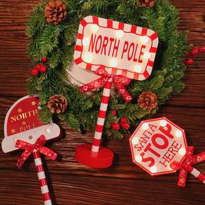 Lumières de Noël 2026, Panneau de signalisation routière en bois, Panneau Stop, Éclairage décoratif, Lumières LED, Décorations de Noël, Lampe de table - Product Image 3