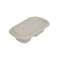 Boîte à lunch jetable biodégradable de 750ml Conteneur de bagasse de canne à sucre à 2 compartiments pour salade, gâteau, fruits, plats à emporter