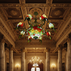 Lustre Tiffany en verre teinté à LED, design européens 12 têtes avec motif perroquets, pour salon, hôtel, hall, KTV, éclairage de hall d'entrée - Product Image 1