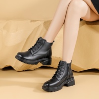 Bottines Martin en cuir pleine fleur pour femme, doublées polaire, talon épais et léger, automne-hiver