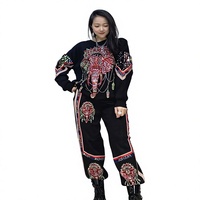 Ensemble femme brodé de sequins rouges, sweat-shirt à col rond à manches longues, pantalon de jogging, ensemble deux pièces, automne hiver