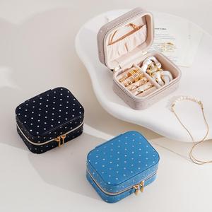 Étui de rangement pour bijoux en cuir PU serti de diamants, étui de voyage portable personnalisé, vente en gros d'étuis à bijoux de haute qualité - Product Image 4