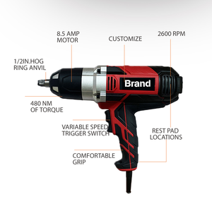 Clé à chocs électrique industrielle 1020W 750N.m 1/2 pouce 230V à couple élevé, qualité professionnelle, garantie 1 an, robuste, prix bas - Product Image 2
