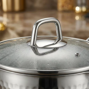 <span class=keywords><strong>Batterie</strong></span> <span class=keywords><strong>de</strong></span> <span class=keywords><strong>cuisine</strong></span> classique en acier inoxydable antiadhésive avec couvercle en verre martelé, écologique et multifonctionnelle pour la <span class=keywords><strong>cuisine</strong></span> domestique - Product Image 5