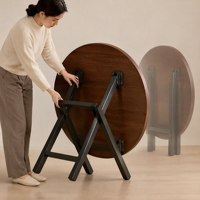 Table de salle à manger pliante ronde en bois avec pieds en métal, gain de place, pour la maison, les restaurants et l'ameublement commercial