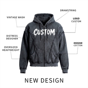Sweat à capuche boxy en coton personnalisé, streetwear de haute qualité, fabricant de vêtements pour hommes, design vierge, sweat à capuche lourd à fermeture éclair pour hommes - Product Image 4