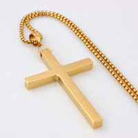2026D003 bijoux pour hommes européens américains Style Simple 9*4.9CM acier inoxydable grande croix pendentif plaqué or collier de mode