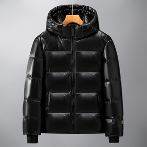 Giacca Bomber Corta con Cappuccio in Piumino Nero e Oro, Streetwear con Zip Unisex, Cappotto Invernale Imbottito e Caldo per Uomo e Coppia, per Esterno - Product Image 2