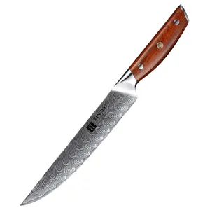 Coltelli da cucina di alta qualità 67 strati in acciaio damasco affilato per affettare coltello con manico in palissandro personalizzato